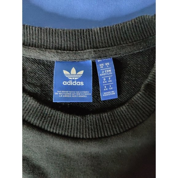 Adidas Trefoil Sweatshirt Womens Spell Out Logo Pockets Black/ White Size Large - Picture 8 of 8